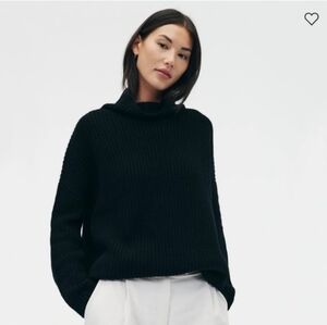 Naadam Wool Cashmere Oversized Ribbed Turtleneck - Black - Small